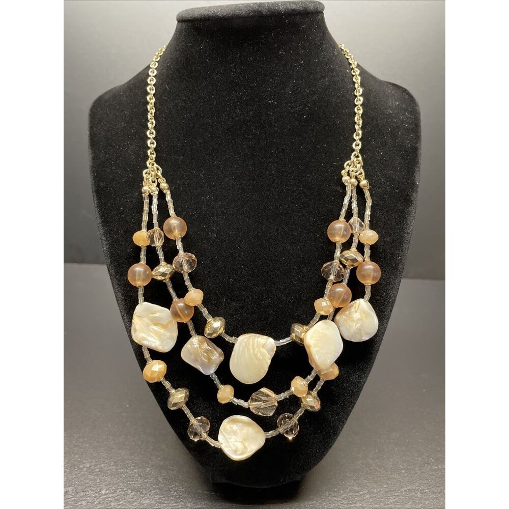 Multi Strand Golden Color Shell Beaded Necklace Drop Adjustable Statement